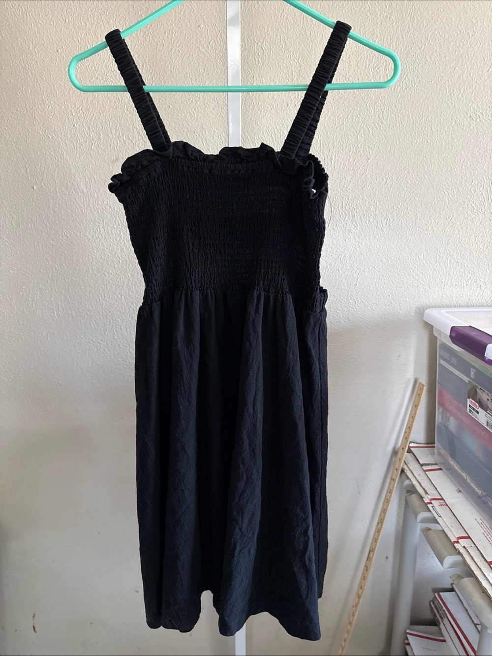 Black Smocked Sundress with Ruffle Trim Size Small